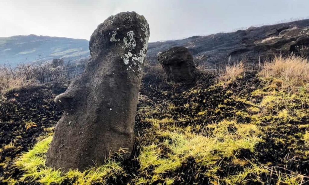 Каменные статуи-монолиты моаи пострадали из-за лесного пожара на острове Пасхи
